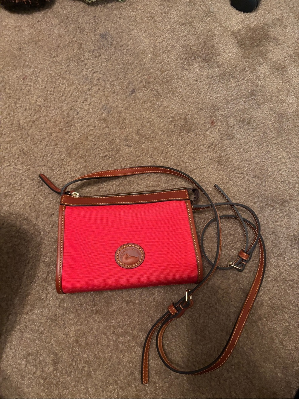 NWT Dooney & Bourke Red Nylon Crossbody Pouchette Bag Purse Leather Trim